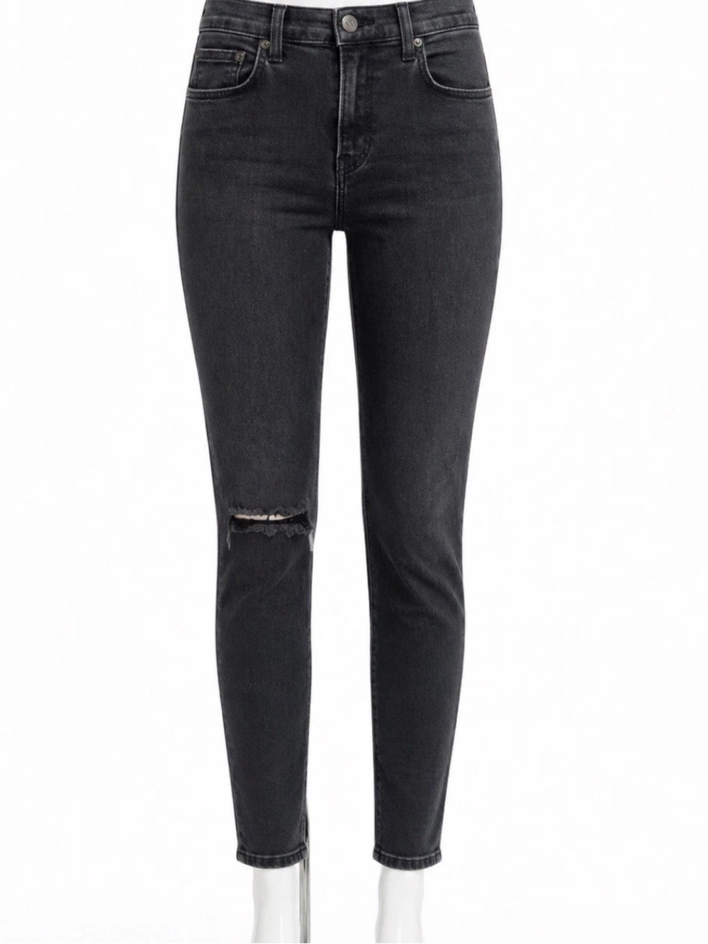 Reformation Black High Rise Skinny Jeans Distressed Raw Hem Women’s 27